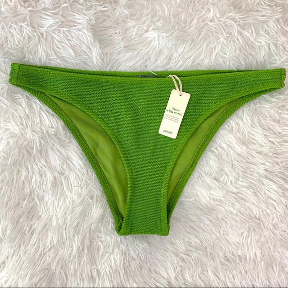 Aerie Green Waffle Cheeky High Leg Bikini Bottoms - Picture 2 of 8